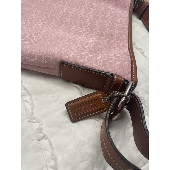 Vintage Coach Pink Signature "C" Jacquard Shoulder Bag Purse Y2K 11x10" - Picture 5 of 10